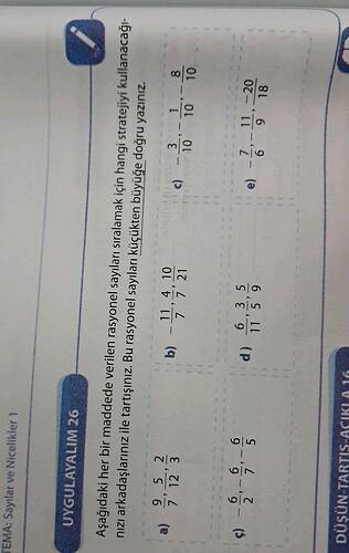 1EMA: Sayılar ve Nicelikler UYGULAYALIM 26 Aşağıdaki her bir maddede verilen rasyonel...