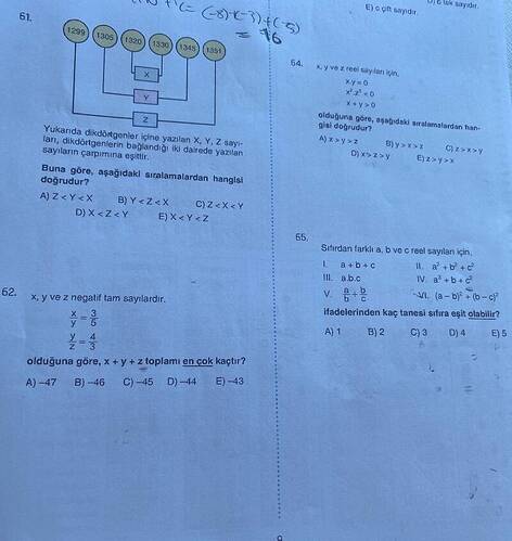 E)c çit sayidın Do lok Dk Baysdır, olduğuna göre, x +y +z toplamı en cok kaçtır?