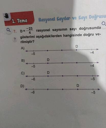 D= rasyonel sayIsinın sayı doğrusunda gösterimi aşağıdakilerden hangisinde doğru ve- 4...