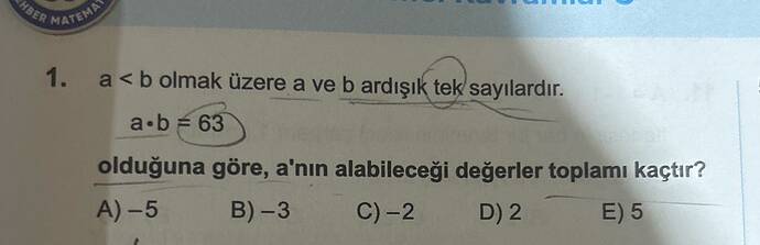 a b olmak üzere a ve b ardışık tek sayılardır.