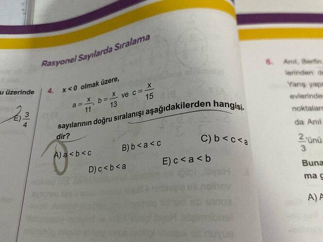 Rasyonel Sayılarda Sıralama 4.