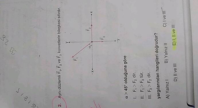 Aynı düzlemli vec F₁ , vec F₂ ve vec F₃ kuvvetlerinin bileşkesi sıfırdır.