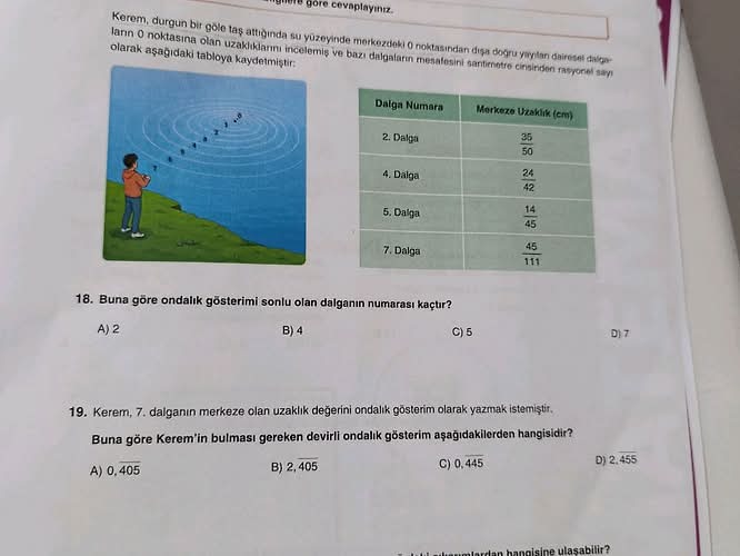 Kerem, durgun bir göle taş attığında su yüzeyinde merkezdeki O noktasından dışa doğru...