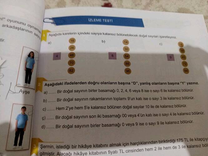 Aşağıda karelerin içindeki sayıya kalansız bölünebilecek doğal sayıları işaretleyiniz.