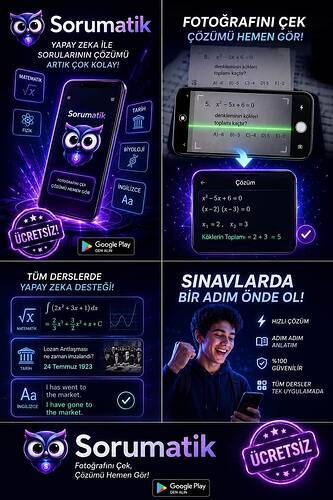 Sorumatik uygulaması, yapay zeka destekli çözümler sunarak matematik, fizik, tarih, biyoloji ve İngilizce gibi derslerde fotoğraf çekerek anında çözüm sağlamayı ücretsiz olarak sunmaktadır.