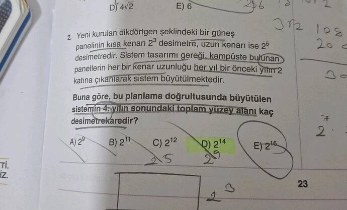 Dj 4v2 Yeni kurulan dikdörtgen şeklindeki bir güneş nanelinin kısa kenarı 2° desimetre,...