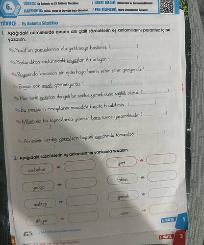 TÜRKÇE - Eş Anlamlı Sözcükler 1.