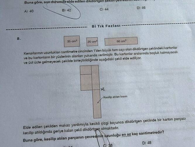 Kenarlarının uzunlukları santimetre cinsinden 1'den büyük tam sayı olan dikdörtgen...