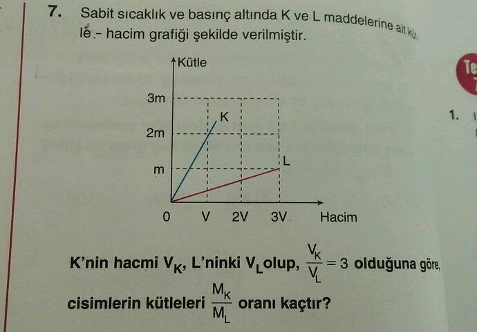 Sabit sIcaklık ve basınç altında Kve L maddelerine a lė- hacim grafiği şekilde...