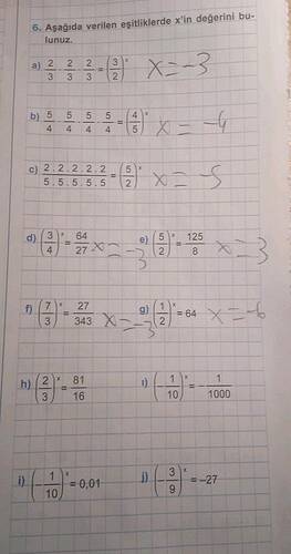 Aşağıda verilen eşitliklerde x'in değerini bu- f) lunuz.