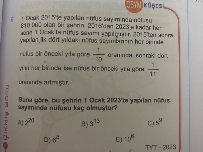 1Ocak 2015'te yapılan nüfus sayımında nüfusu E 810 000 olan bir şehrin, 2016'dan 2023'e...