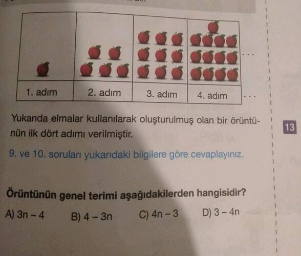 adım Yukarıda elmalar kullanilarak oluşturulmuş olan bir örüntü- nün ilk dört adımı...