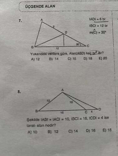 ÜÇGNDE ALAN IADI = 6 br IBCI = 12 br m(Ĉ) = 30° Yukarıdaki verilere göre, Alan(ABD) kaç...