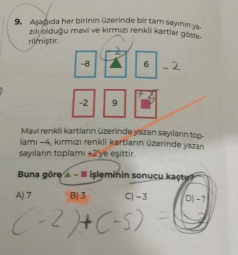 Aşağıda her birinin Üzerinde bir tam sayınin ya- zili,olduğu mavi ve kirmıZI renkli...