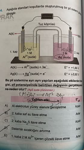 Aşağıda standart koşullarda oluşturulmuş bir pil sistemi gösterilmiştir.