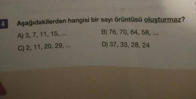 4 Aşağıdakilerden hangisi bir sayı örüntüsü olusturmaz?