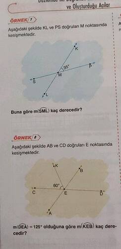ÖRNEK Aşağıdaki şekilde KL ve PS doğruları M noktasında kesişmektedir.
