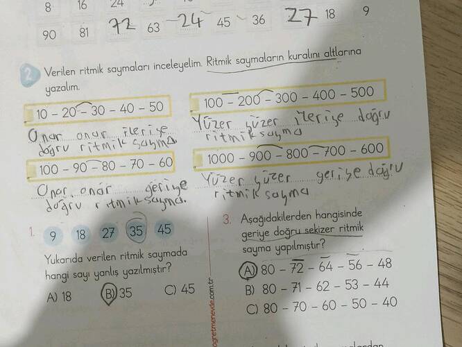 Verilen ritmik saymaları inceleyelim.