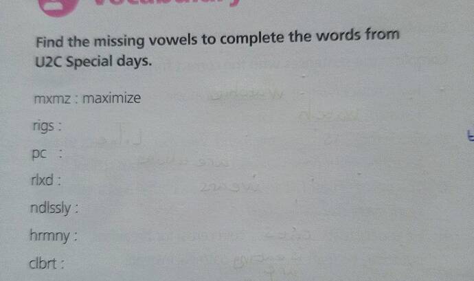 Find the missing vowels to complete the words from U2C Special days.