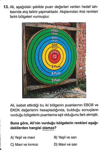 Ali, aşağıdaki şekilde puan değerleri verilen hedef tah- tasında atış talimi yapmaktadır.