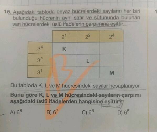 Aşağıdaki tabloda beyaz hücrelerdeki sayıların her biri bulunduğu hücrenin aynı satır...