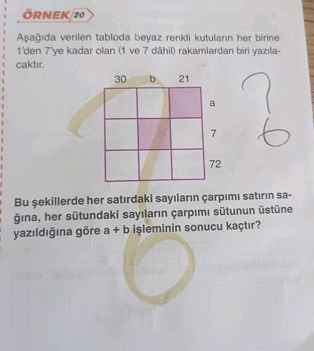 ÖRNEK20) Aşağıda verilen tabloda beyaz renkli kutuların her birine Tden 7ye kadar olan...