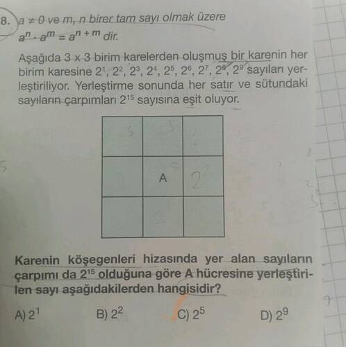 8.a 0ve m, n birer tam sayl olmak üzere al-am = al +m dir.