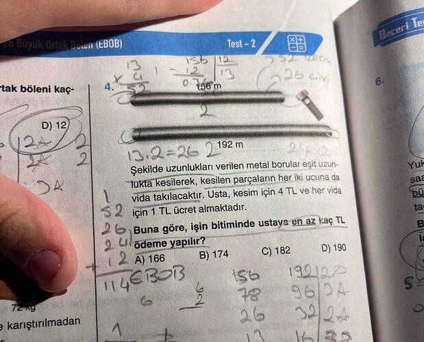 Büyük Oriak Düleu (EBOB) Test - 2 Beceri le S etn tak böleni kaç- 56 m 6 1320) 192 m...