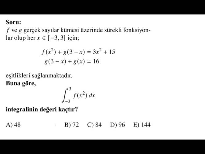 f ve g gerçek sayılar kümesi üzerinde sürekli fonksiyonlar olup her x ın -3, 3 için;...