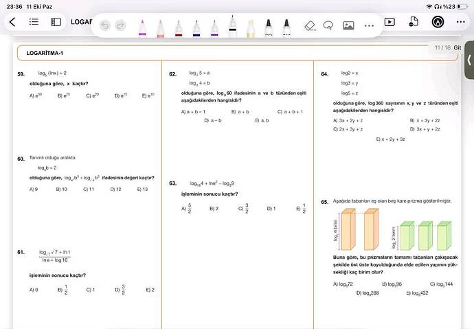 ₅ (ln x) = 2 olduğuna göre, x kaçtır?