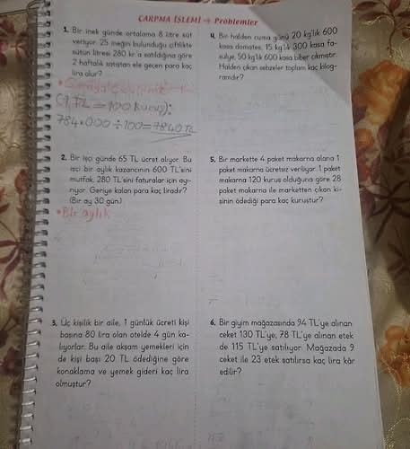 ÇARPMA İŞLEMİ → Problemler 1.