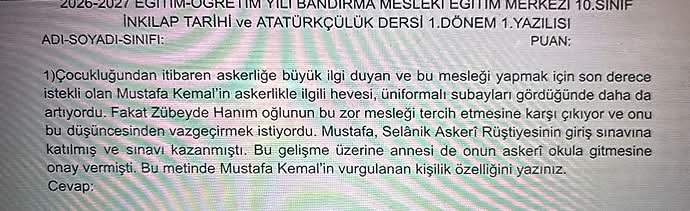 2026-2027 EĞİTİM-ÖĞRETİM YILI BANDIRMA MESLEKİ EĞİTİM MERKEZİ 10.SINIF İNKILAP TARİHİ...