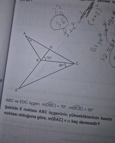 B A70 30 ABC ve EDC üçgen, m(DBC) = 70°, m(BCE) = 30° Gevresi (x+3) 2 6 Şekilde E...