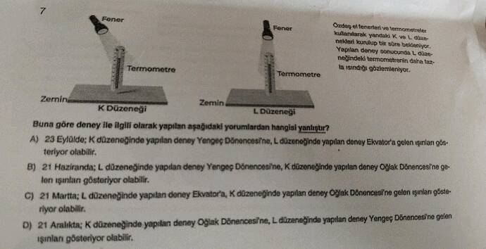 Zemin Fener Termometre KDūzeneği LDüzeneği Buna göre deney ile ilgili olarak yaptan...