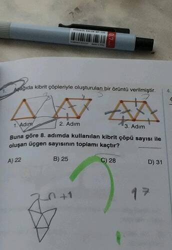 Adim kibrit çöpleriyle oluşturulan bir örüntű verilmiştir.