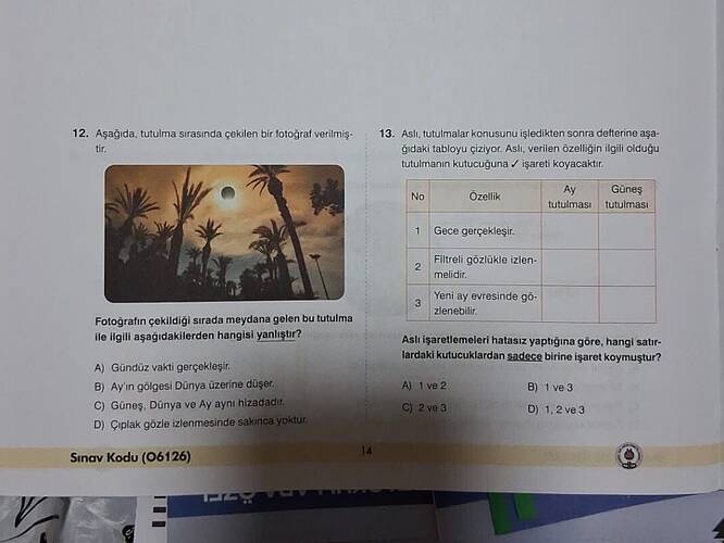 Aşağıda, tutulma sırasında çekilen bir fotoğraf verilmiştir.