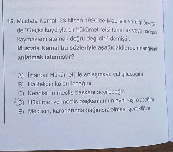 Mustafa Kemal, 23 Nisan 1920'de Meclis'e verdiği önero.