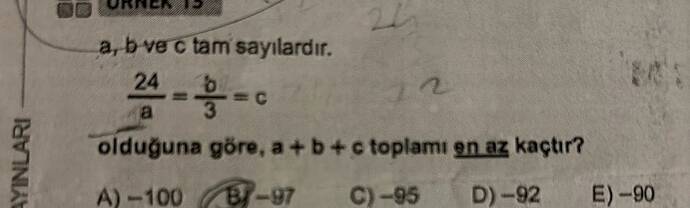 a, b ve c tam sayılardır.