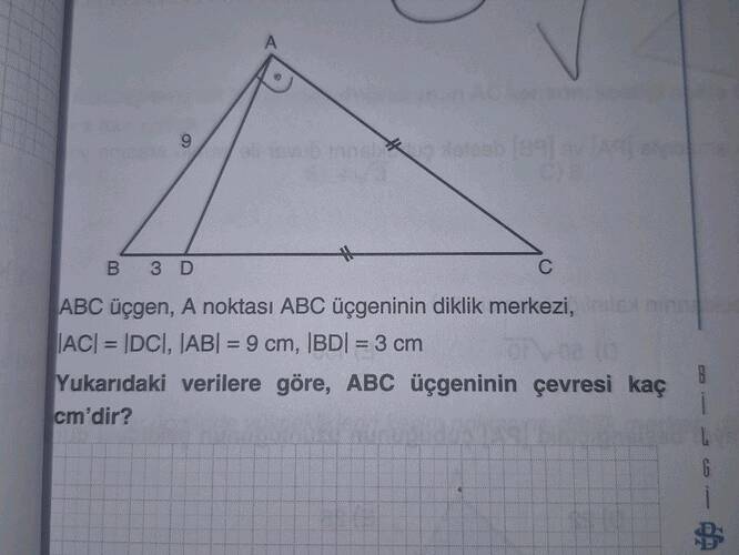 B3D ABC ücgen, A noktası ABC üçgeninin diklik merkezi,ek ni , , Yukarıdaki verilere...