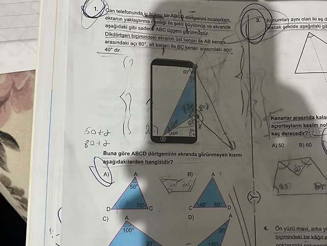 Can telefonunda iç bükey bir ABCD dörtgenini incelerken, ekranın yaklaştırma özelliği...