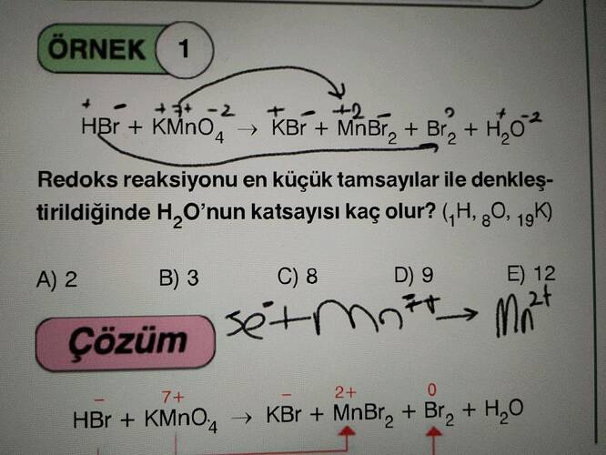 Redoks reaksiyonu en küçük tamsayılar ile denkleştirildiğinde H₂O 'nun katsayısı kaç olur?