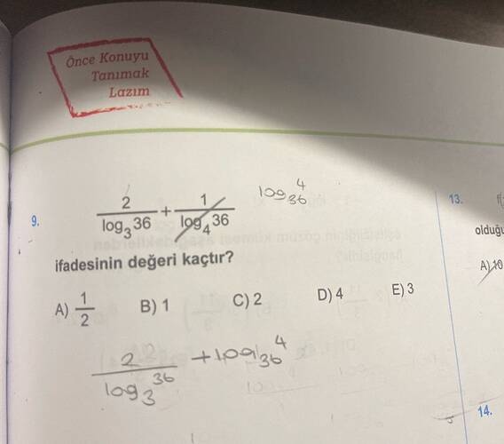 nce Konuyu Tanimck Lazim 2 log, 36 ifadesinin değeri kaçtır?