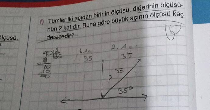 Slçüsü, 1 Tümler iki açıdan birinin ölçüsü, diğerinin ölçüsü.
