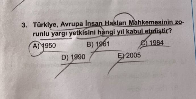 Türkiye, Avrupa Insan Hakları Mahkemesinin zo- runlu yargi yetkísini hàngi yıl...