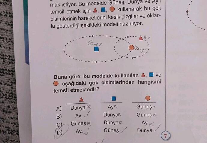 Bu modelde Güneş, Dünya ve Ay'ı temsil etmek için triangle , blacksquare , bigcirc...