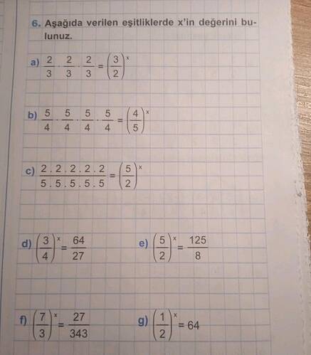 Aşağıda verilen eşitliklerde x'in değerini bu- f) lunuz.
