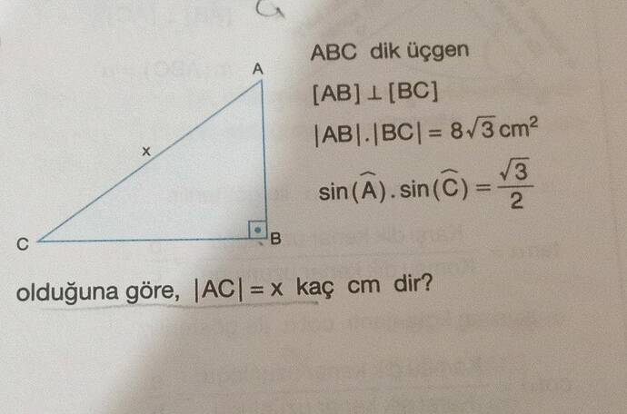 C ABC dik üçgen L (BC AB .