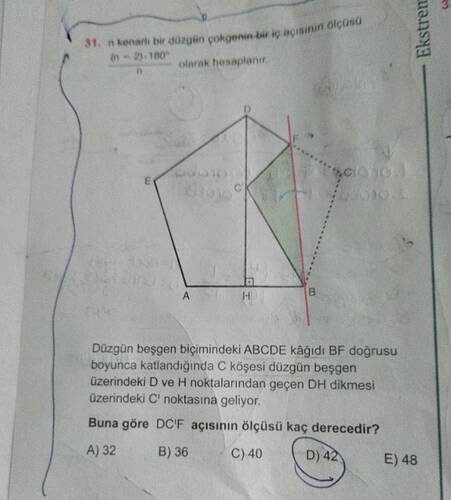n kenarlı bir düzgün çokgenin bir iç açısının ölçüsü ((n-2) dot 180ⁱrc)/n olarak...