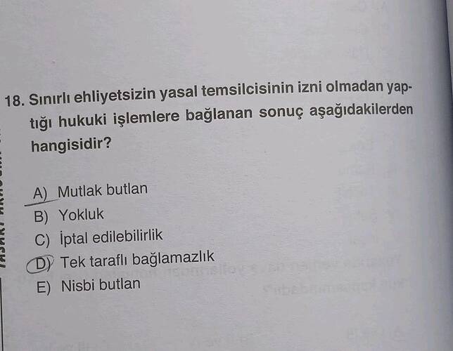 Sınırlı ehliyetsizin yasal temsilcisinin izni olmadan yap- tiğı hukuki işlemlere...