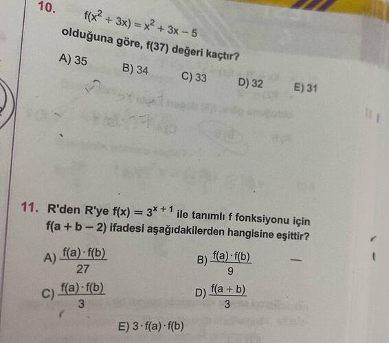 f(x² + 3x) = x² + 3x - 5 olduğuna göre, f(37) değeri kaçtır?